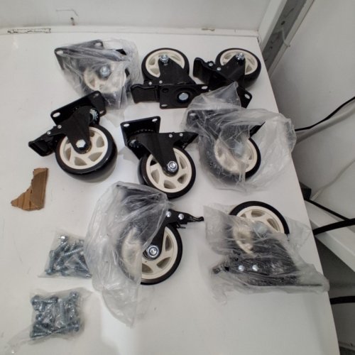 8PK CASTER WHEELS WITH BRAKES AND TOP PLATE - 4" - BLACK/WHITE image 2