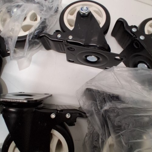 8PK CASTER WHEELS WITH BRAKES AND TOP PLATE - 4" - BLACK/WHITE image 3