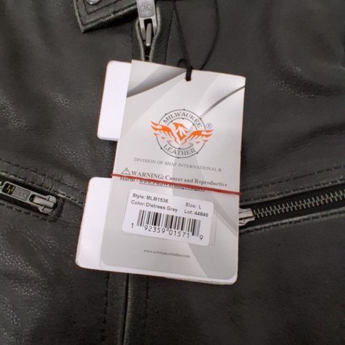 MENS MILWAUKEE LEATHER VINTAGE DISTRESSED LEATHER SCOOTER STYLE MOTORCYCLE JACKET - LARGE - GREY (STYLE:MLM1536) image 3