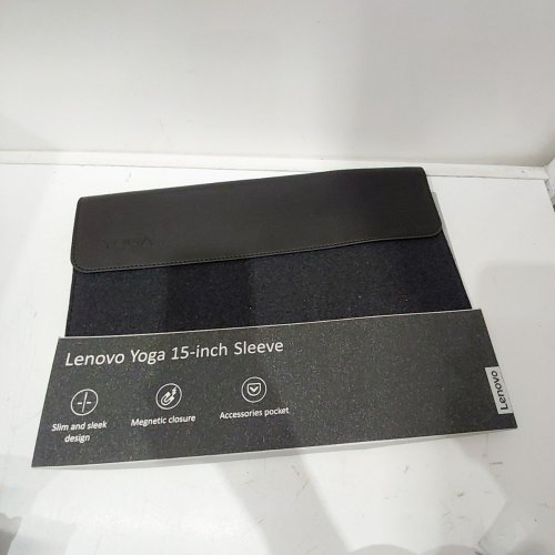 LENOVO YOGA LAPTOP SLEEVE FOR 15" COMPUTER, LEATHER AND WOOL FELT MEGNETIC CLOSURE, ACCESSORY POCKET - BLACK image 2