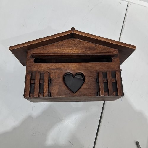 WOODEN WALL-MOUNTED MAILBOX - 7.28" X 9.84" X 3.74" - BROWN image 7