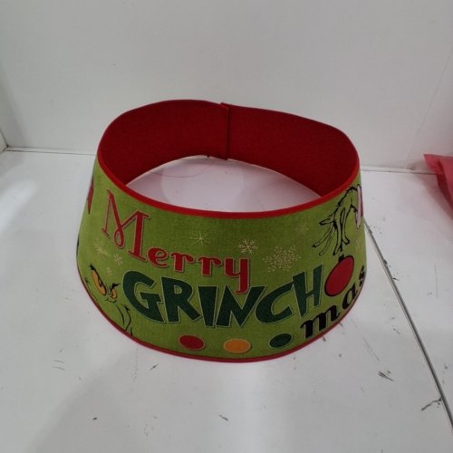 THE GRINCH MERRY GRINCHMAS FABRIC TREE BASE RING - 21" x 8" - GREEN/RED image 2