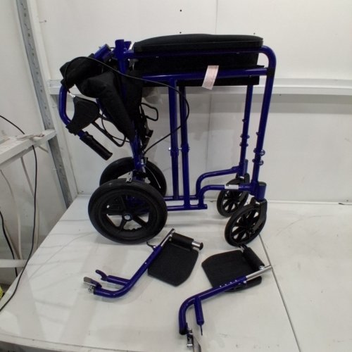 MEDLINE ALUMINUM TRANSPORT CHAIR WITH LARGE WHEELS AND BRAKES - 300LBS MAX - 19" SEAT - BLUE (MODEL: MDS808210ABE) image 2