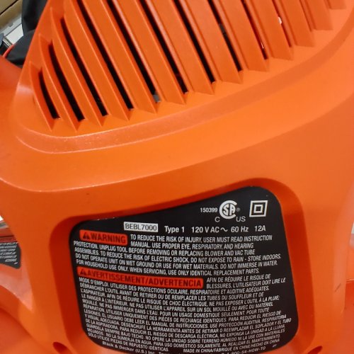 BLACK+DECKER CORDED VACUUM BACKPACK LEAF BLOWER & MULCHER - 250MPH/ 400CFM - BLACK/ORANGE (MODEL: BEBL7000) image 9