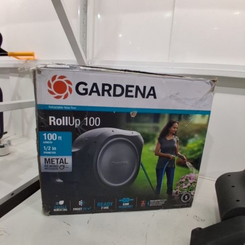 GARDENA ROLLUP WALL MOUNTED RETRACTABLE GARDEN HOSE REEL - 100FT - GRAY/BLUE - (MODEL: 20505-80) image 6