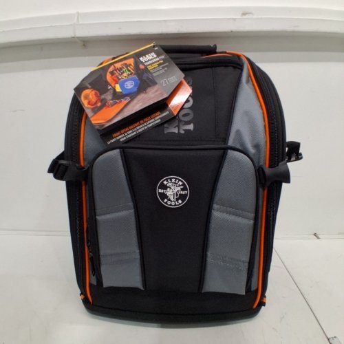 KLEIN TOOLS TRADESMAN PRO TOOL STATION BACKPACK - 27 POCKETS - BLACK/ GREY/ ORANGE (MODEL: 62482) image 4