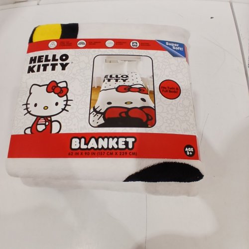 COLLECTIBLES HELLO KITTY POLKA DOT BEDDING SUPER SOFT COZY BLANKET - 62" X 90" - WHITE/RED/BLACK image 2