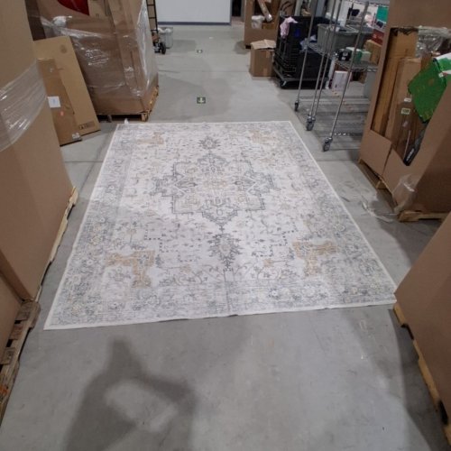 WASHABLE VINTAGE PATTERN AREA RUG WITH NON-SLIP BACKING - 8FT X 10FT - GREY/BEIGE image 2
