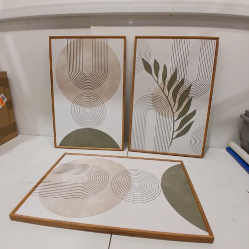 3PC HPINUB FRAMED CANVAS ABSTRACT BOHO CHIC WALL ART SET - 16" X 24" EACH - SAGE GREEN image 3