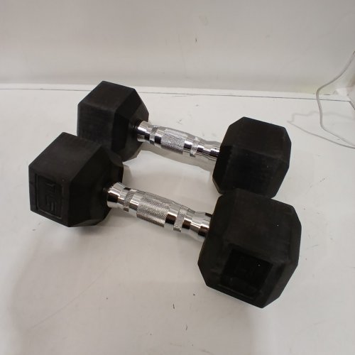 2PK FUXION DUMBBELLS RUBBER ENCASED HEX PAIR - 15LB EACH - BLACK image 2