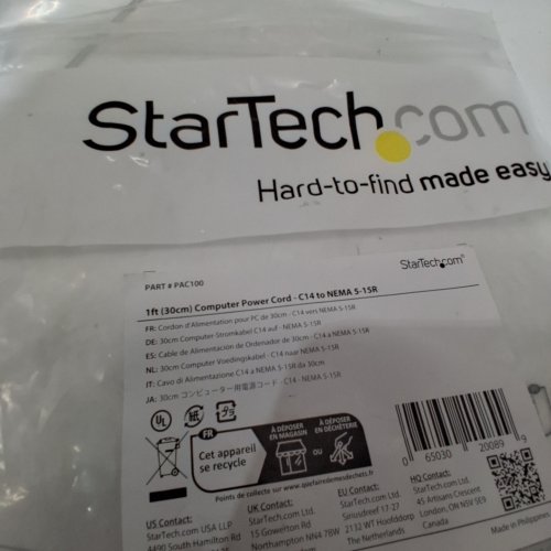 STARTECH COMPUTER POWER CORD C14 TO NEMA 5-15R - 1FT - BLACK (ITEM: PAC100) image 2