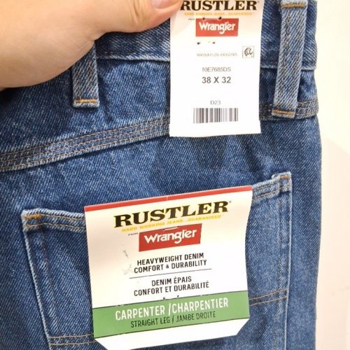 MEN'S WRANGLER RUSTLER STRAIGHT LEG CARPENTER JEANS - 38W X 32L - BLUE (STYYLE: 10E7685DS) image 3
