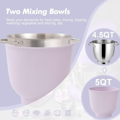 ITCHEN IN THE BOX STAND MIXER WITH 2 BOWLS - 10 SPEEDS - HOOK, BEATER, AND WHISK ATTACHMENTS - 4.5 QT PLASTIC BOWL AND 5 QT METAL BOWL - MATTE PURPLE image 2