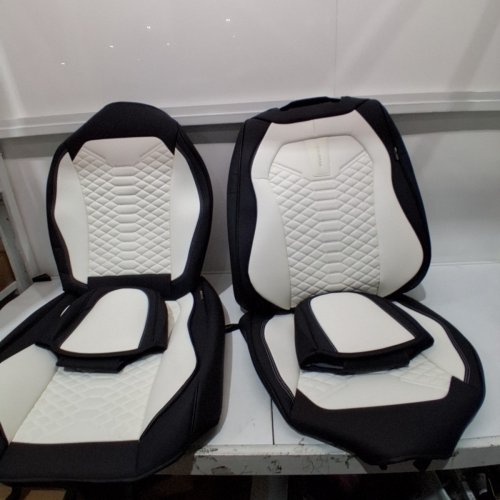 6PC COVERADO FRONT CAR SEAT COVERS - UNIVERSAL FIT FOR MOST CARS - BLACK/WHITE (MODEL: D8846) image 3