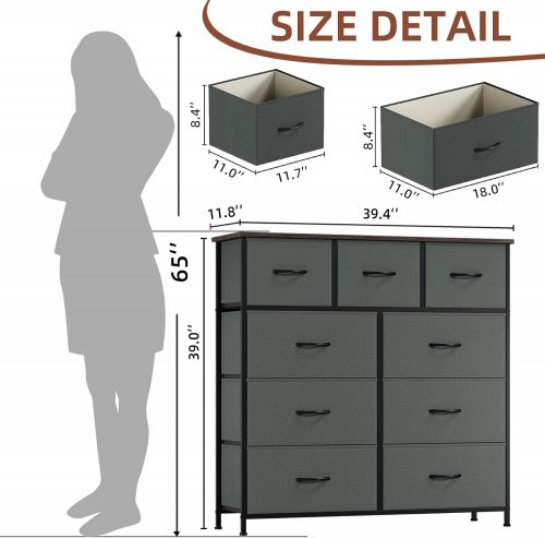 SOMDOT 9-DRAWER TALL STORAGE DRESSER - 39.4" X 11.8" X 39" - CHARCOAL GREY (MODEL: CAB-9BCV2) image 2
