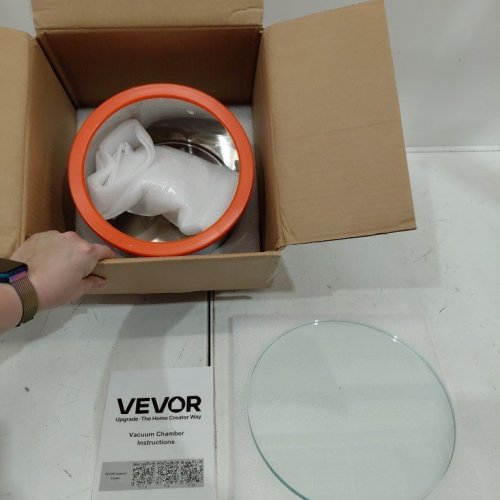 VACUUM DEGASSING CHAMBER WITH TEMPERED GLASS LID - 1.5 GAL CAPACITY - STAINLESS STEEL/ORANGE (MODEL: T-1.5) image 8