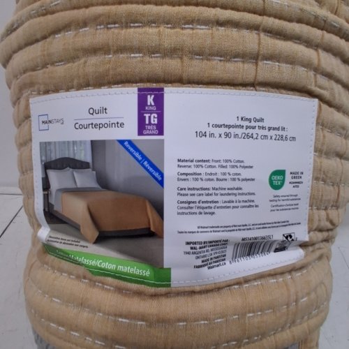 MAINSTAYS REVERSIBLE QUILT - KING- 104" X 90" - BEIGE / GRAY image 3