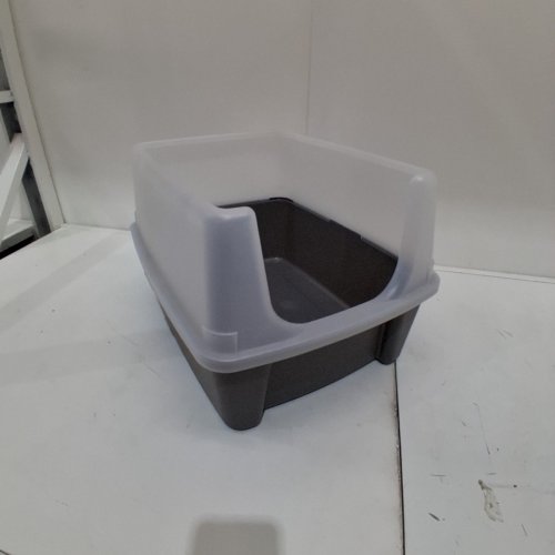 PLASTIC CAT LITTER BOX WITH OPEN LID - 19" X 15" X 6" - GREY image 2