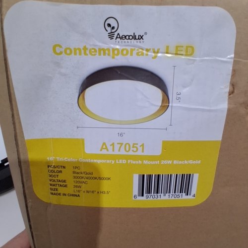AECOLUX CONTEMPORARY LED FLUSH MOUNT LIGHT - 16" X 16" X 3.5" - 26W - 120 V - 3000 K/4000 K/5000 K - BLACK / GOLD (MODEL: A17051) image 2