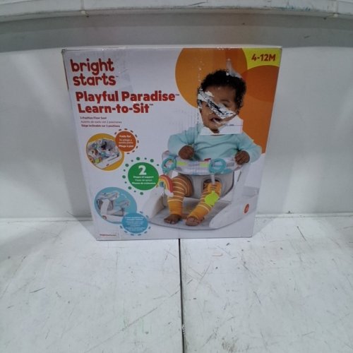 BRIGHT STARTS LEARN-TO-SIT 2-POSITION BABY FLOOR SEAT WITH TOYS - 4-12MONTHS - GREY / WHITE / YELLOW ( MODEL 12956 ) image 3