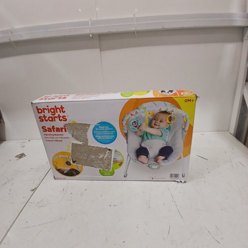BRIGHT STARTS SAFARI FUN PORTABLE 3-POINT HARNESS VIBRATING BOUNCER WITH TOY BAR - SAFARI/MULTICOLORED (MODEL: 12204) image 5