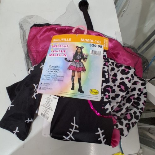 5PC GIRL'S PARTYHOLIC SKELECAT COSTUME MEDIUM (8-10) - BLACK PINK WHITE image 2