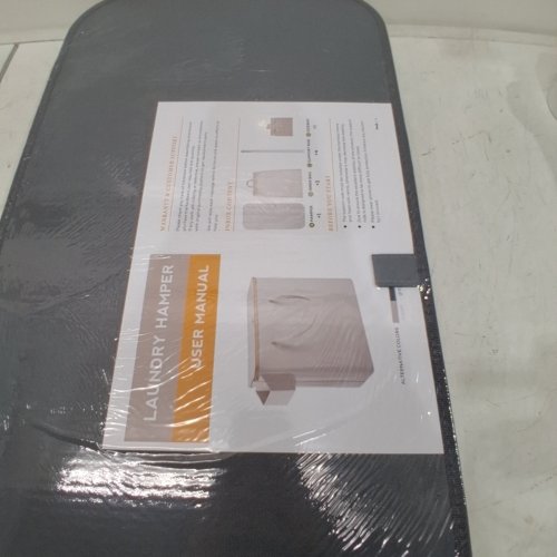 FOLDABLE LAUNDRY HAMPER WITH HANDLES AND SIDE STORAGE - 27" X 14" - GREY\WOOD image 2