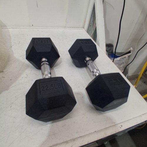 2PK RUBBER HEX DUMBBELLS - 22.5LBS - BLACK image 3