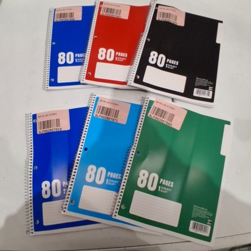 6 HILROY SPIRAL LINED MARGIN NOTEBOOKS - 80 PAGES EACH - 8.5" X 11" - ASSORTED COLOURS image 2