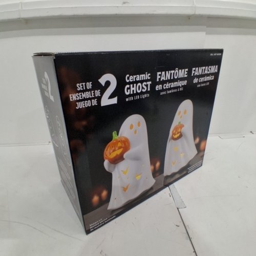 2PC HALLOWEEN CERAMIC LIGHT UP GHOST FIGURINES - 12.5" - WHITE, ORANGE, AND GREEN (MODEL:1851599) image 3