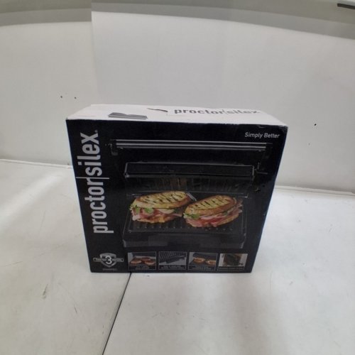 PROCTOR SILEX PANINI PRESS SANDWICH MAKER/GRILL WITH PULL OUT DRIP TRAY - BLACK (MODEL: 25440PSC) image 2