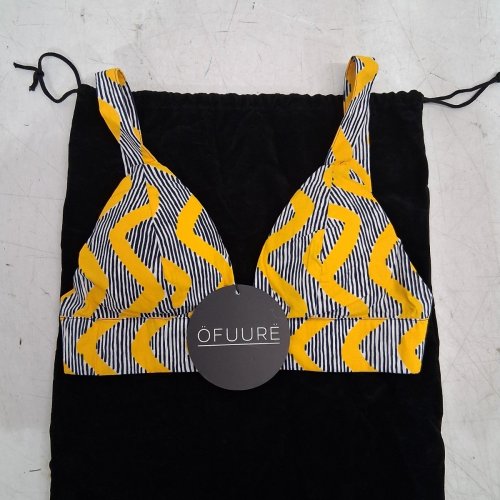 WOMEN'S ÖFUURË AFRICAN PRINT BRA TOP - SMALL - YELLOW/BLACK/WHITE (STYLE: LILY) image 2