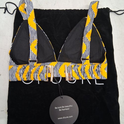 WOMEN'S ÖFUURË AFRICAN PRINT BRA TOP - SMALL - YELLOW/BLACK/WHITE (STYLE: LILY) image 3