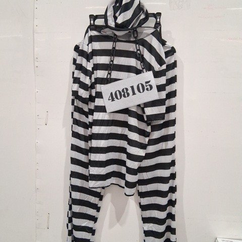3PC MEN'S PRISONER COSTUME - MEDIUM (32-34) - BLACK/WHITE image 2