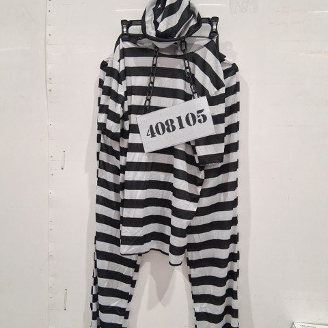 3PC MEN'S PRISONER COSTUME - MEDIUM (32-34) - BLACK/WHITE image 3