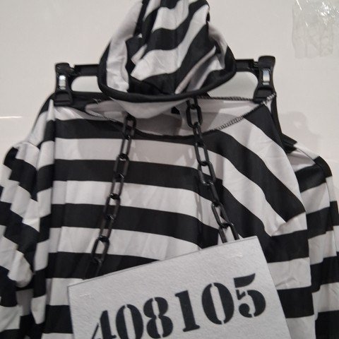 3PC MEN'S PRISONER COSTUME - MEDIUM (32-34) - BLACK/WHITE image 4