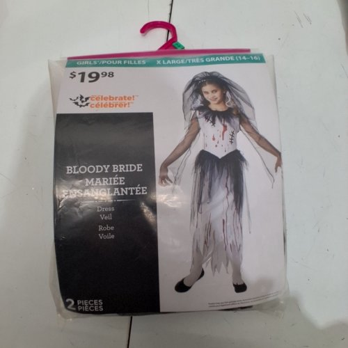 2PC GIRLS WAY TO CELEBRATE BLOODY BRIDE COSTUME - EXTRA LARGE (14-16) - WHITE/BLACK/RED image 2