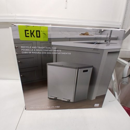 EKO ECOCASA PLUS DUAL COMPARTMENT STEP TRASH CAN WITH REMOVABLE LINERS - 42L PER SIDE (84L TOTAL) - GREY/BLACK (MODEL: 1925451) image 4
