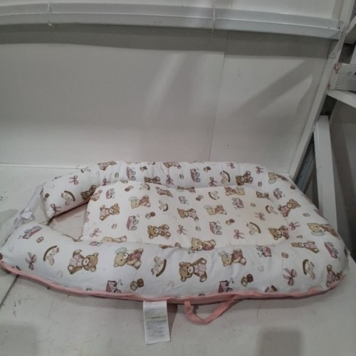 BREATHABLE BABY/INFANT LOUNGER - 0-24M - PINK/WHITE TEDDY BEARS image 3