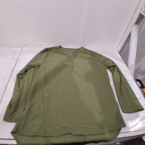WOMAN'S SHEER LONG SLEEVE QUARTER-ZIP PULL OVER - SMALL - OLIVE GREEN image 2
