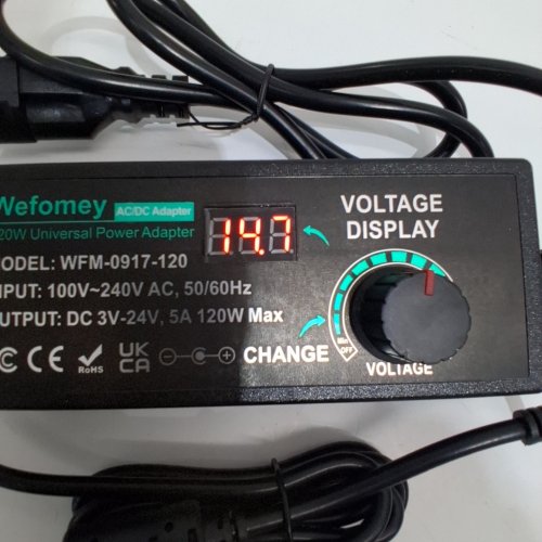WEFOMEY UNIVERSAL POWER SUPPLY - 3-24V, 5A, 120W MAX -BLACK (MODEL: WFM-0917-120) image 5