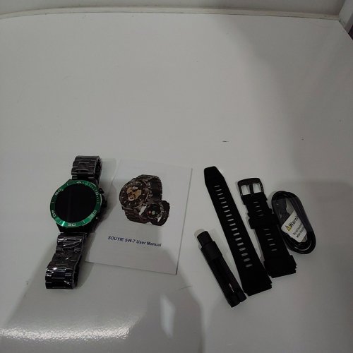 SOUYIE BLUETOOTH SMART WATCH WITH TOUCH SCREEN, BLOOD PRESSURE MONITOR, STEEL & SILICONE STRAP - BLACK/GREEN - (MODEL: T32S) image 3