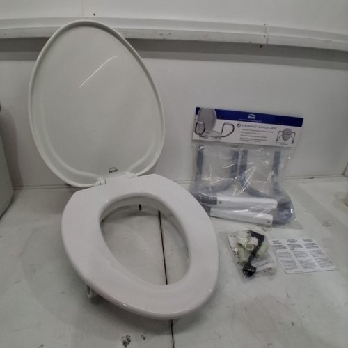 BEMIS ELONGATED RAISED TOILET SEAT WITH COVER AND SUPPORT ARMS - 3" RAISE - WHITE (MODEL: E85320ARM) image 3