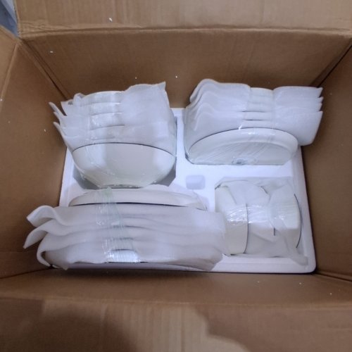 24PC MALACASA LUNA DINNERWARE SETS, PORCELAIN SQUARE DISHES - WHITE WITH BLACK TRIM (MODEL: LUNA-24-BT) image 2