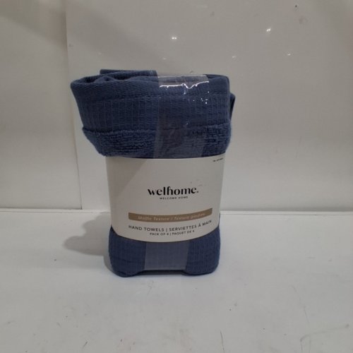 4PK WELHOME WAFFLE WEAVE HAND TOWELS - 15" X 30" - BLUE (MODEL:1996328) image 2