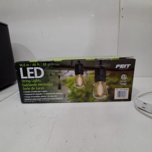 FEIT ELECTRIC WEATHERPROOF LED 24-LIGHT STRING LIGHTS WITH 2 SPARE LIGHTBULBS - 48FT - BLACK (MODEL: 1603293) image 2