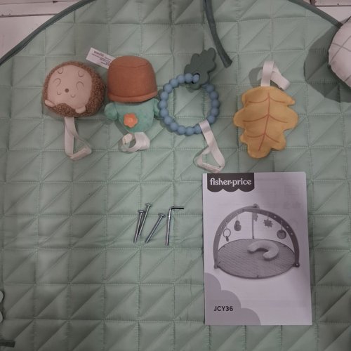FISHER-PRICE WOOD BABY PLAYMAT LAY & PLAY DELUXE ACTIVITY GYM WITH WOODEN FRAME & TUMMY TIME SENSORY TOYS-FOR NEWBORNS 0+-BROWN/GREEN-(MODEL:JCY36) image 3