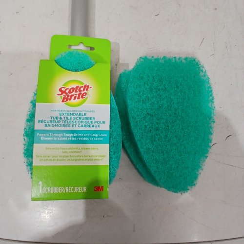 4PC SCOTCH-BRITE EXTENDABLE TUB AND TILE SCRUBBER KIT WITH REFILLS - EXTENDS UP TO 25" - GREY/LIGHT BLUE (MODEL:549X-560-SIOC) image 3