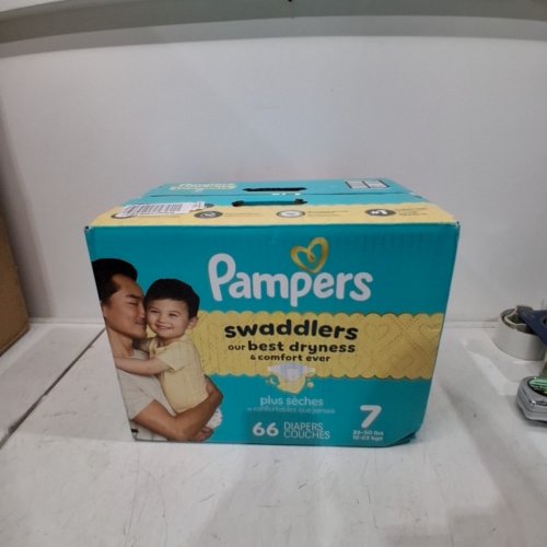 66PK PAMPERS SWADDLERS DIAPERS - WHITE - SIZE 7 image 2