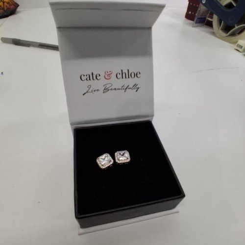 WOMENS CATE & CHLOE SQUARE HALO STUD NORAH EARRINGS- SILVER TONE (STYLE: CCGM20086ER-SV) image 4